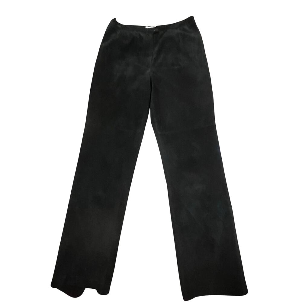 Coldwater Creek Genuine Leather Pants Black Straight Leg Minimalist Womens 10